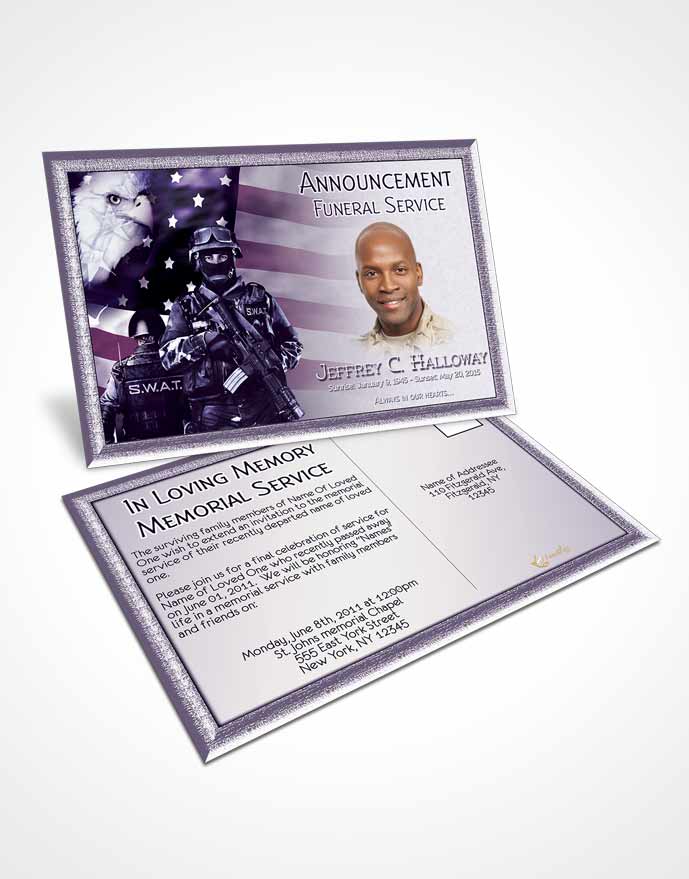 Funeral Announcement Card Template Lavender SWAT Enforcement