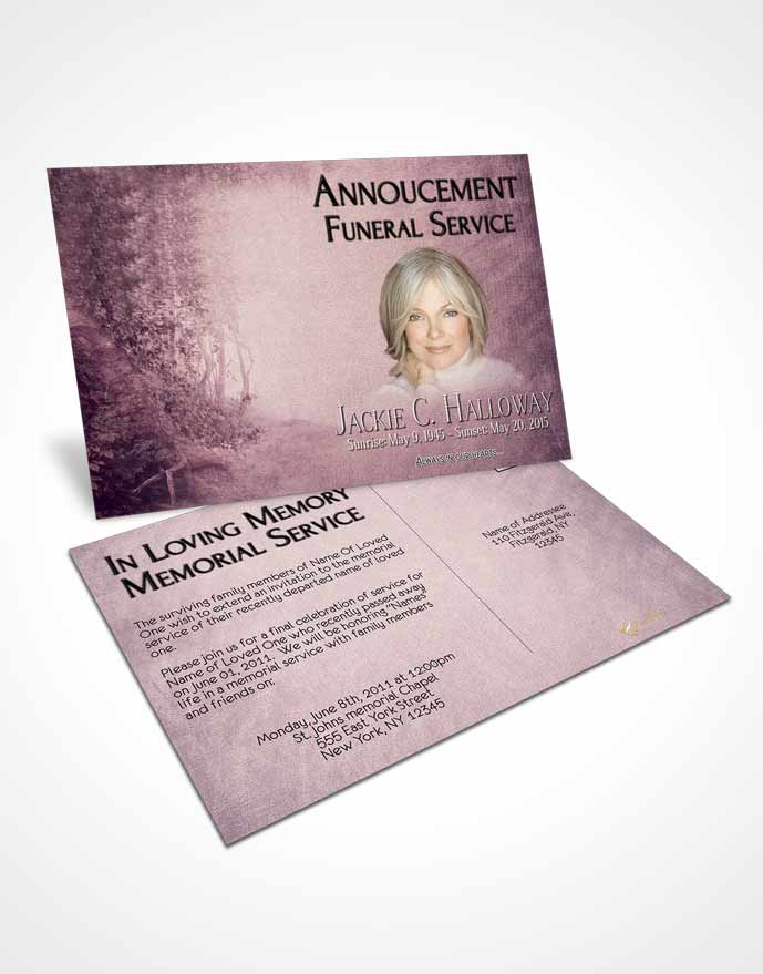 Funeral Announcement Card Template Lavender Sunrise Walk in the Woods