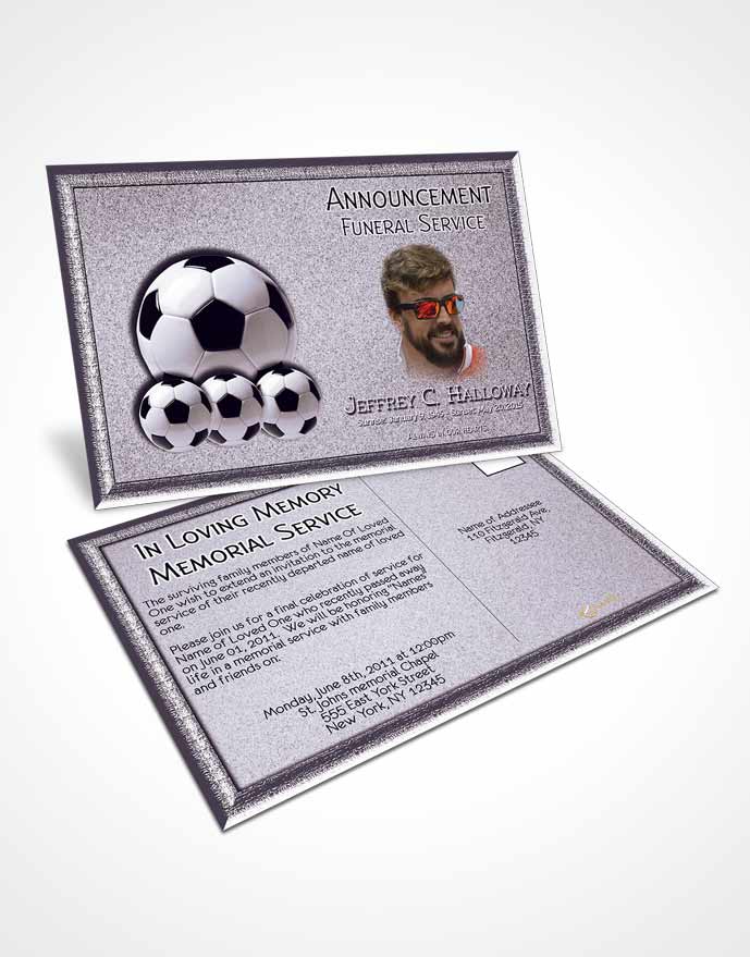 Funeral Announcement Card Template Lavender Sunset Soccer Star
