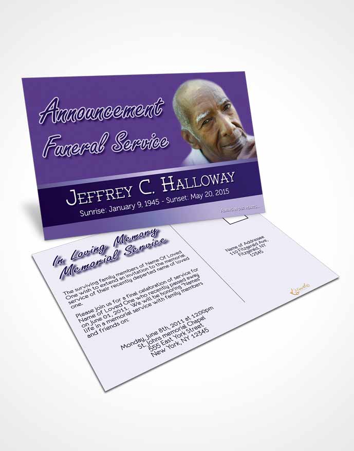 Funeral Prayer Card Template Loving Lavender Tranquility Light