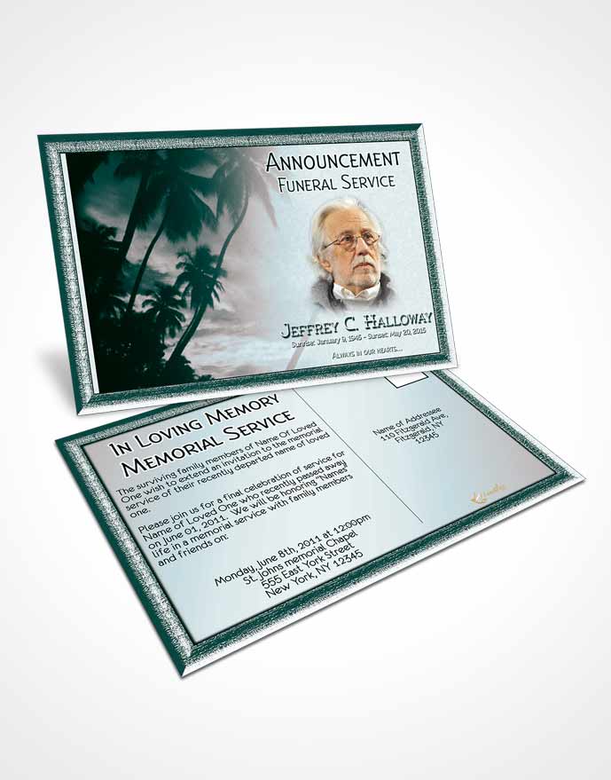 Funeral Announcement Card Template Martial Arts Turquoise Sunset