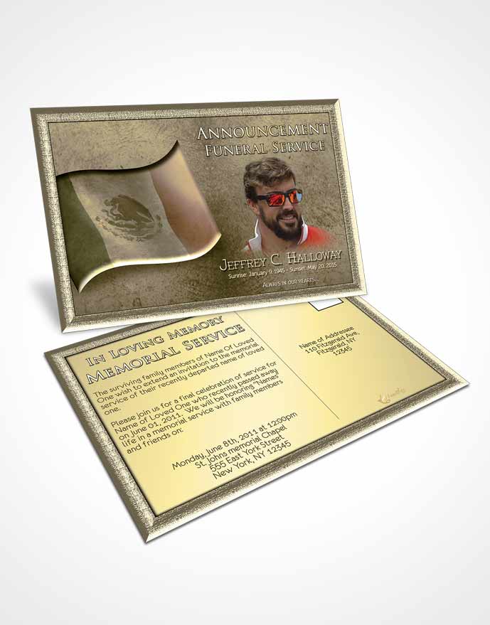 Funeral Announcement Card Template Mexican Golden Serenity