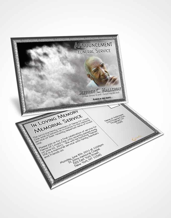 Funeral Announcement Card Template Misty Black and White Clouds