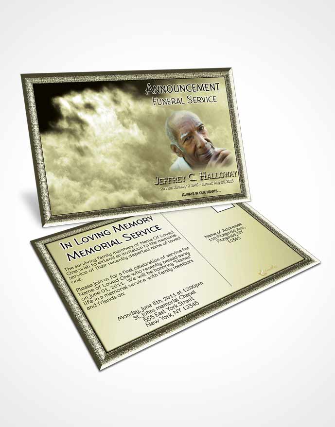 Funeral Announcement Card Template Misty Rustic Clouds