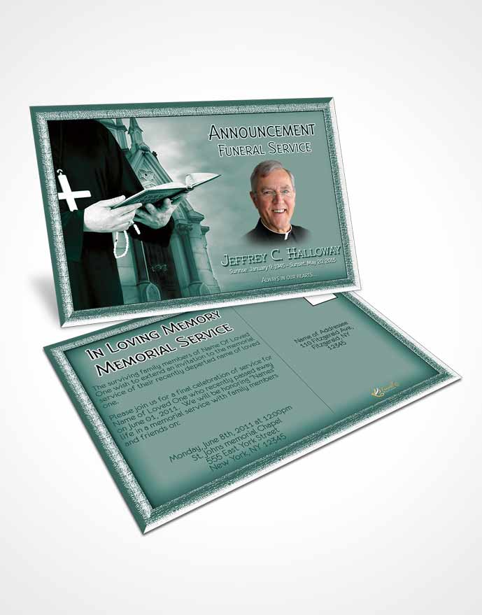 Funeral Announcement Card Template Misty Sky Heavenly Priest