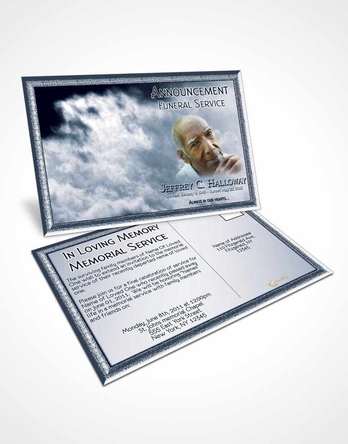 Funeral Announcement Card Template Misty Topaz Clouds