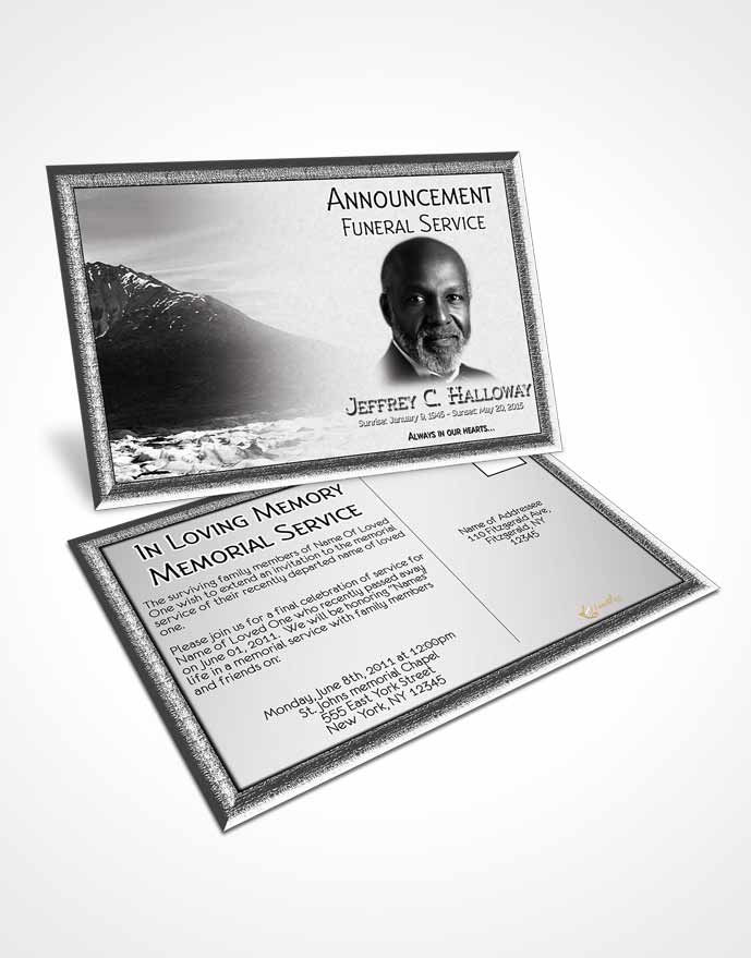 Funeral Announcement Card Template Natures Black and White Mountain