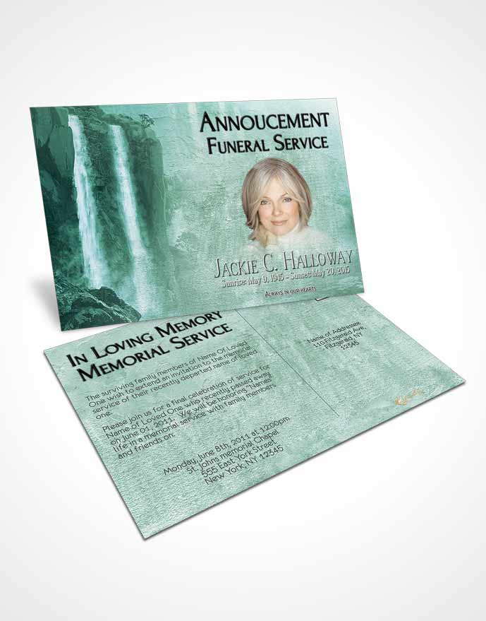 Funeral Announcement Card Template Natures Emerald Waterfall