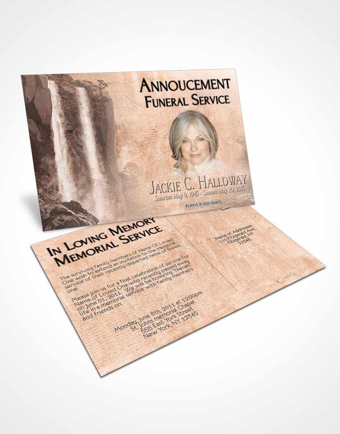 Funeral Announcement Card Template Natures Morning Waterfall