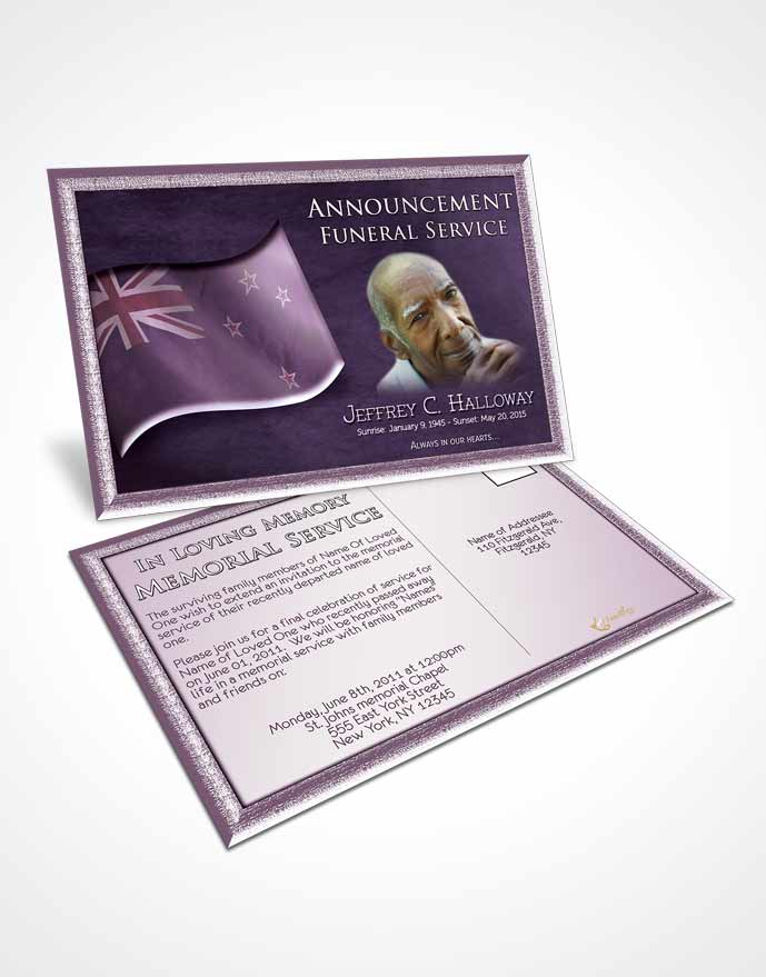 Funeral Announcement Card Template New Zealand Lavender Kiwi