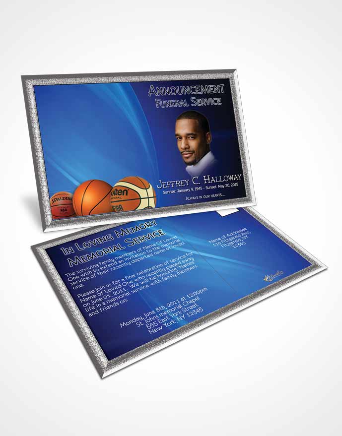 Funeral Announcement Card Template Ocean Blue Basketball Lover Dark