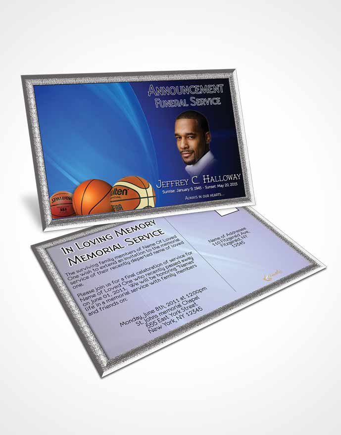 Funeral Announcement Card Template Ocean Blue Basketball Lover Light