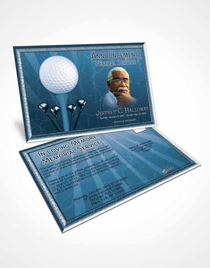 Funeral Announcement Card Template Ocean Blue Golf Star