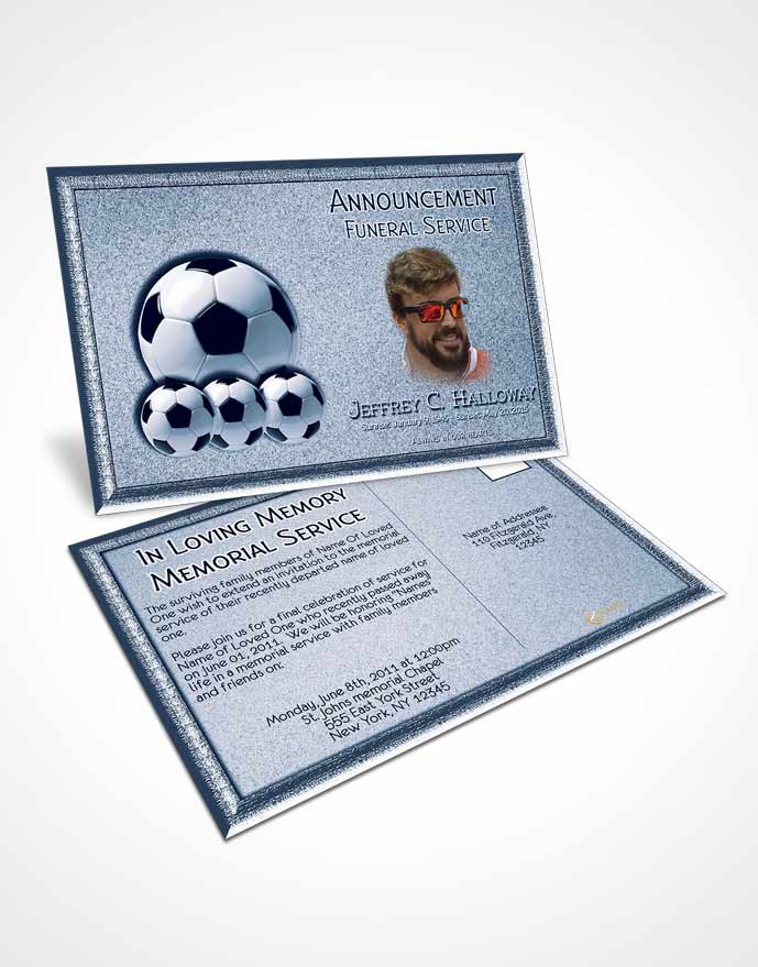 Funeral Announcement Card Template Ocean Blue Soccer Star