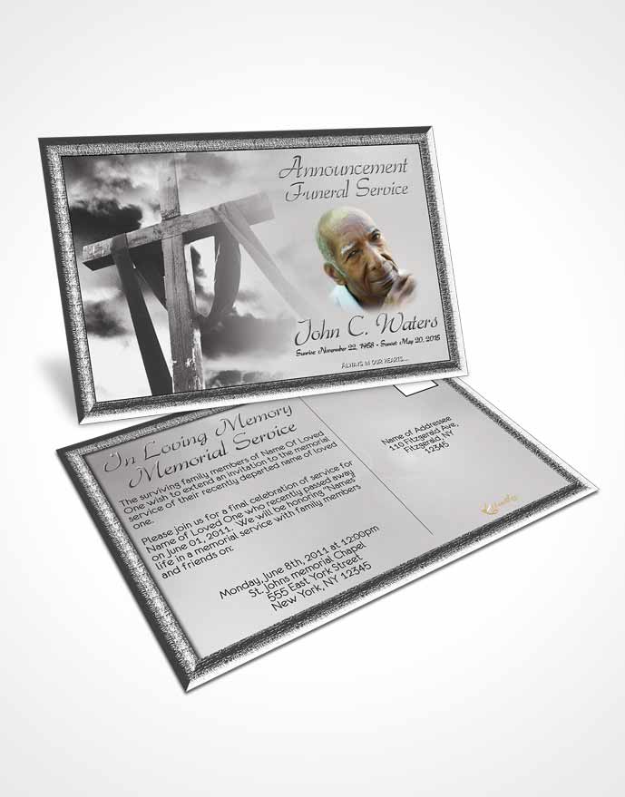 Funeral Announcement Card Template On The Cross Black and White