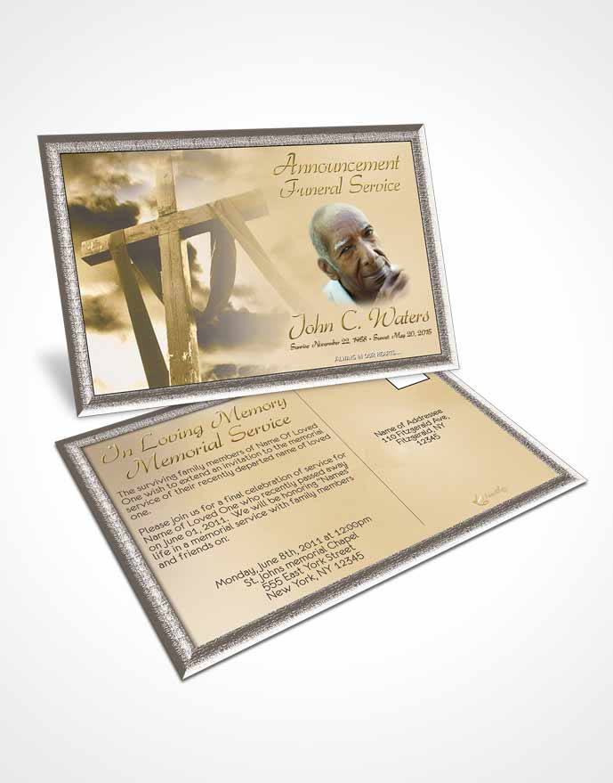 Funeral Announcement Card Template On The Cross Golden Heritage