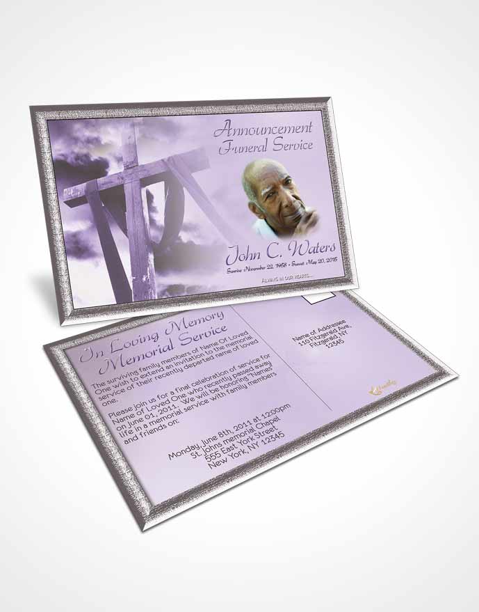 Funeral Announcement Card Template On The Cross Lavender Honor