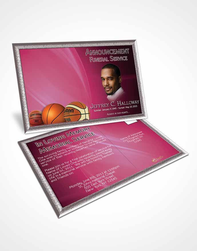 Funeral Announcement Card Template Pink Basketball Lover Dark