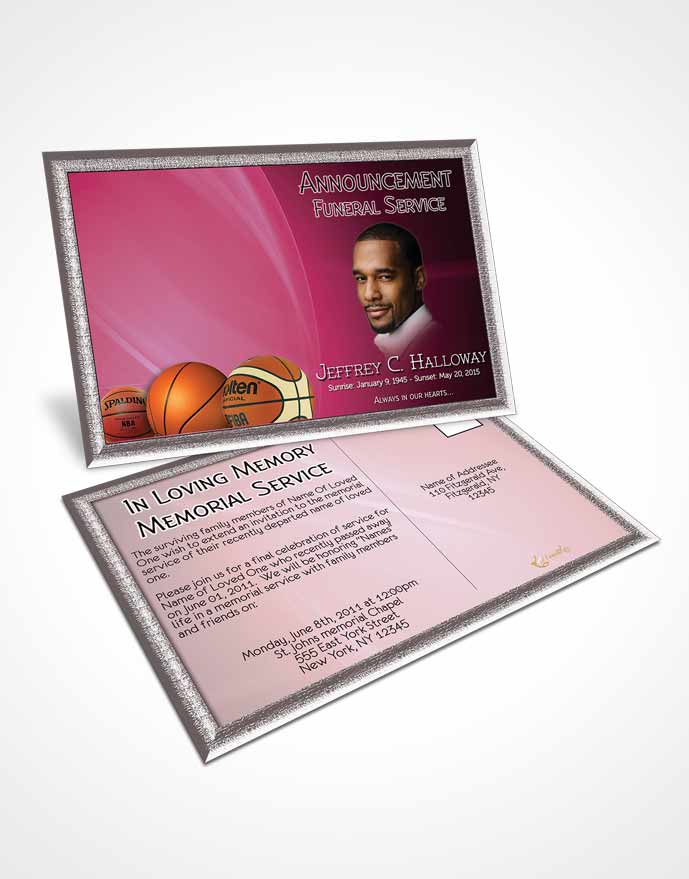 Funeral Announcement Card Template Pink Basketball Lover Light