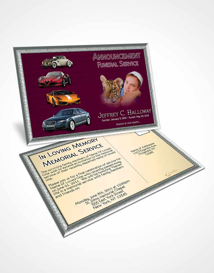Funeral Announcement Card Template Pink Desire Car Enthusiast