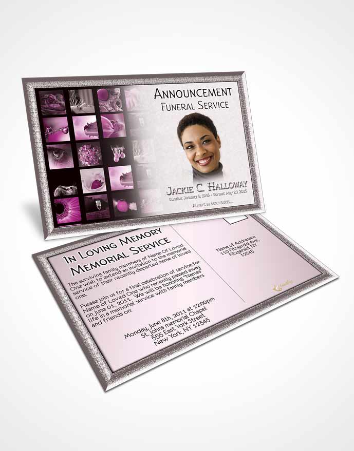 Funeral Announcement Card Template Pink Desire Photographers Dream