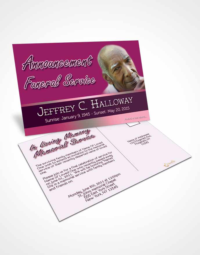 Funeral Announcement Card Template Pink Faith Tranquility Light