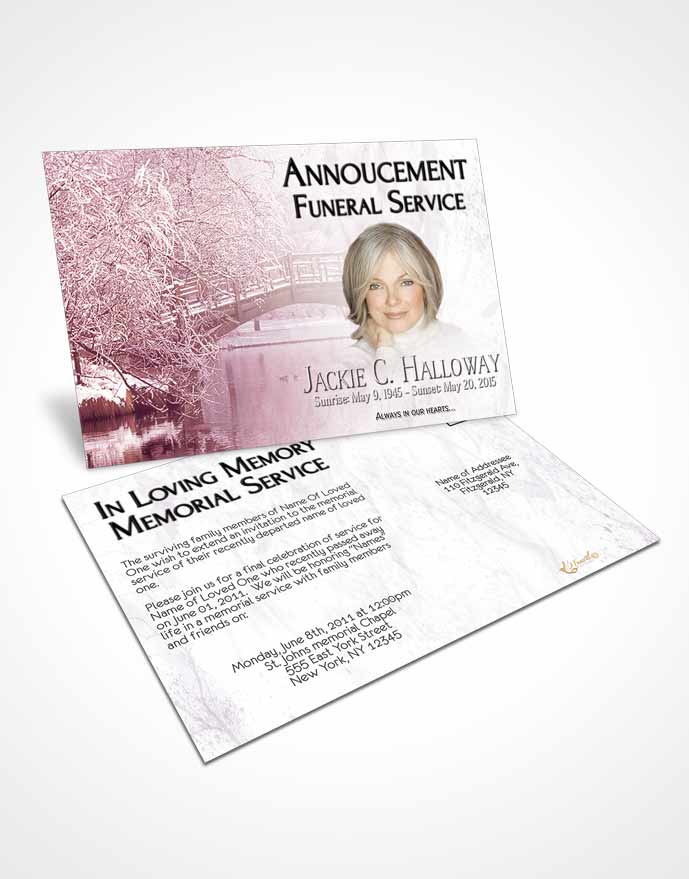 Funeral Announcement Card Template Pink Heaven Winter Paradise