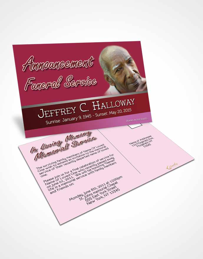 Funeral Prayer Card Template Pink Love Tranquility Light
