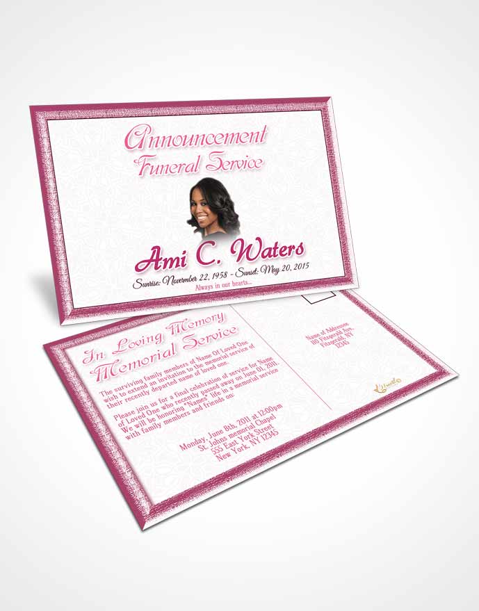 Funeral Prayer Card Template Pink Purity