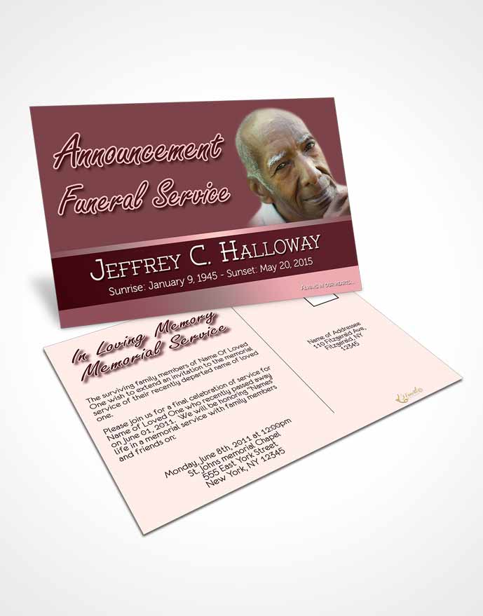 Funeral Announcement Card Template Pink Serenity Tranquility Light