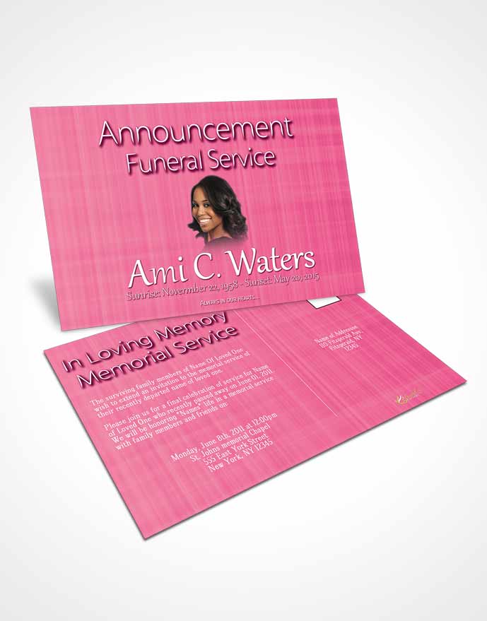Funeral Announcement Card Template Pink Simplicity