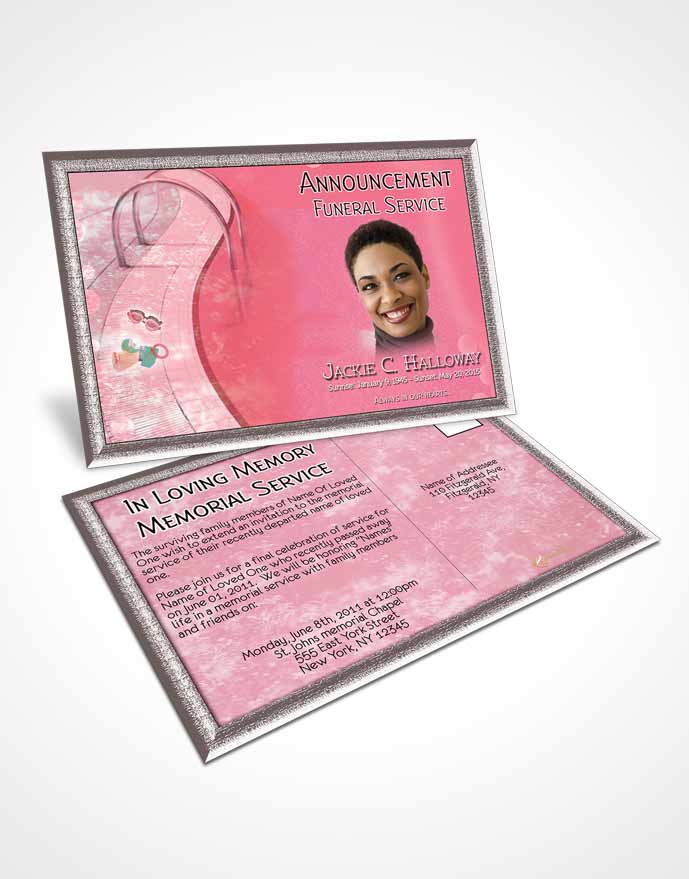 Funeral Announcement Card Template Pink Swimming Desire
