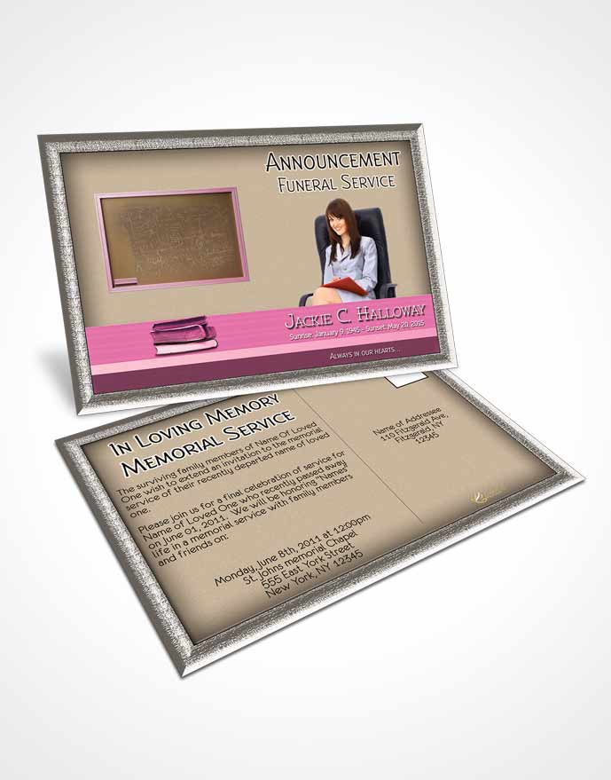 Funeral Announcement Card Template Pink Teacher Light