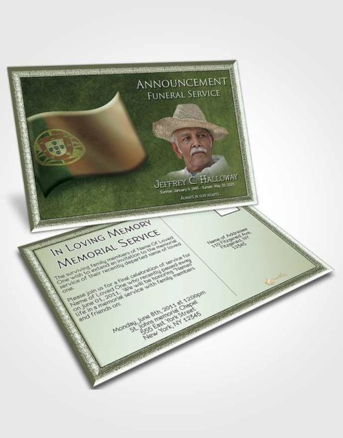 Funeral Announcement Card Template Portuguese Emerald Serenity