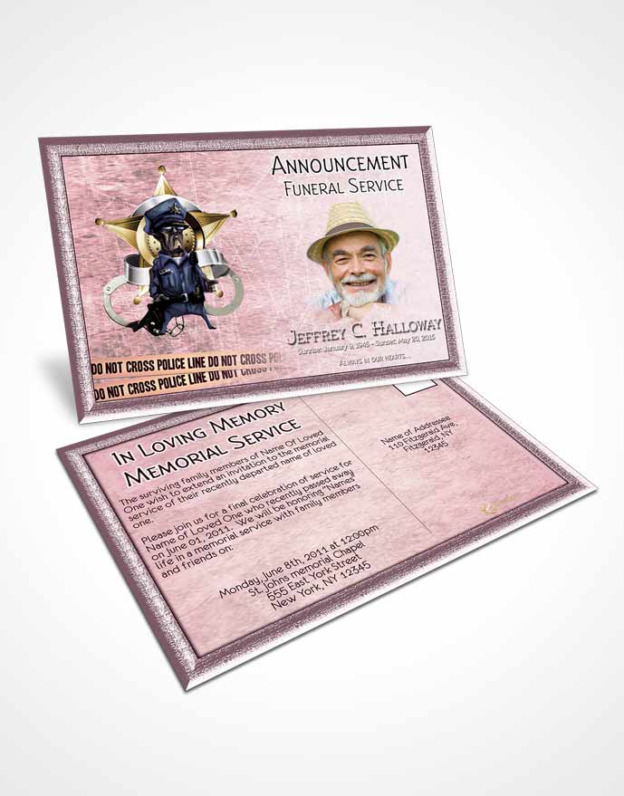Funeral Announcement Card Template Pretty Pink Police Enforcement