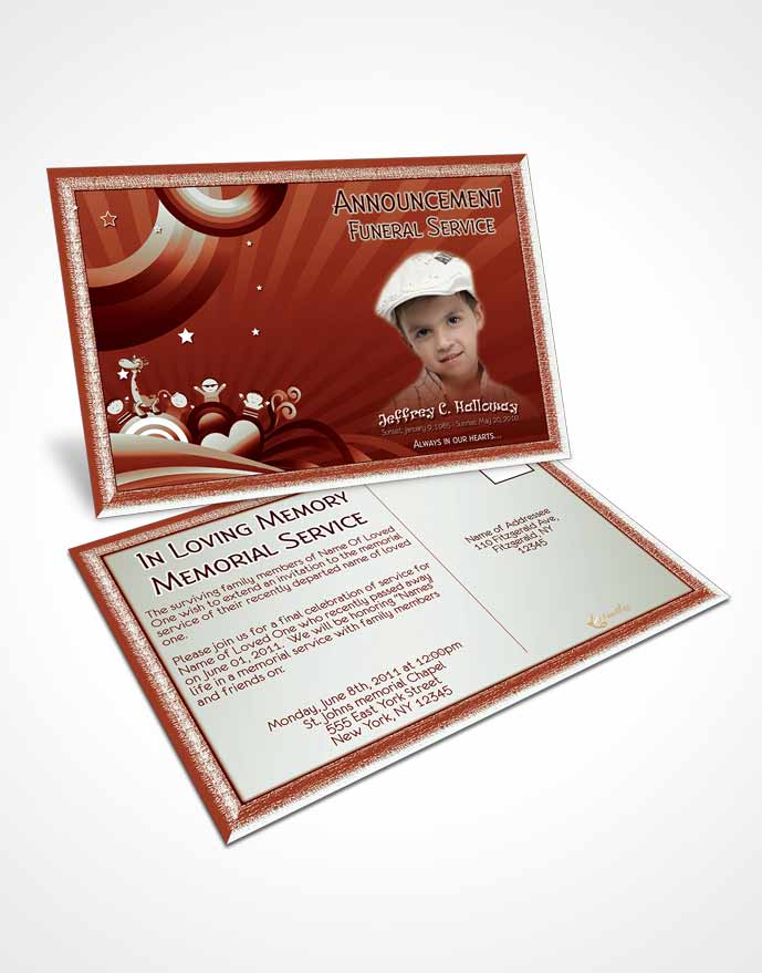 Funeral Announcement Card Template Red Laughter Childs Journey