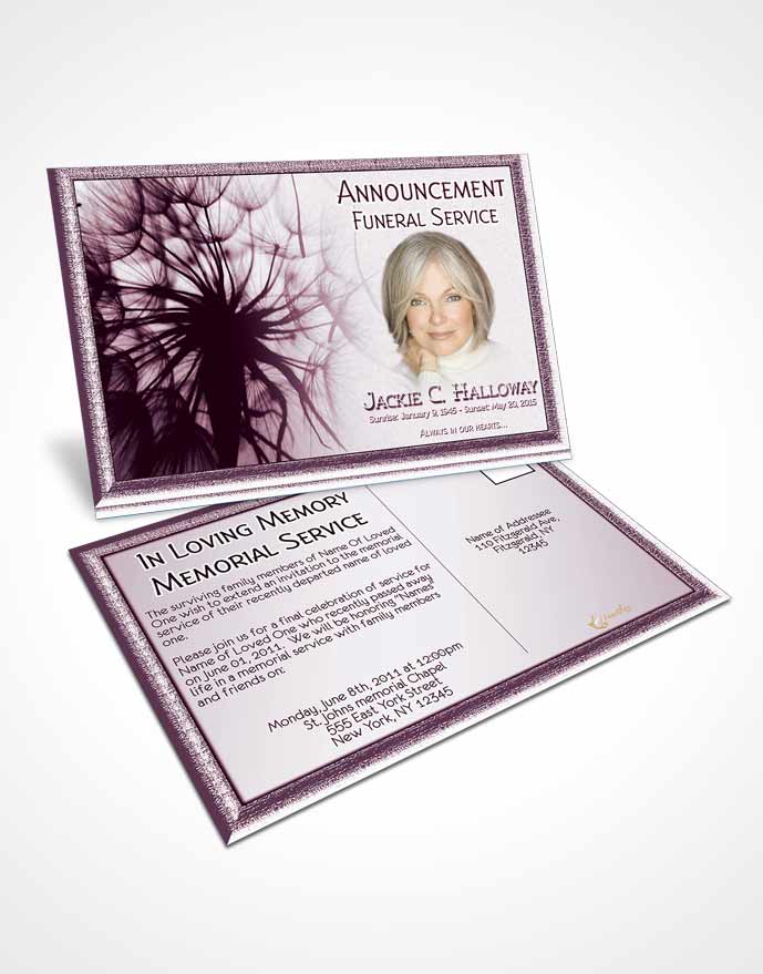 Funeral Announcement Card Template Rubellite Dandelion Heaven