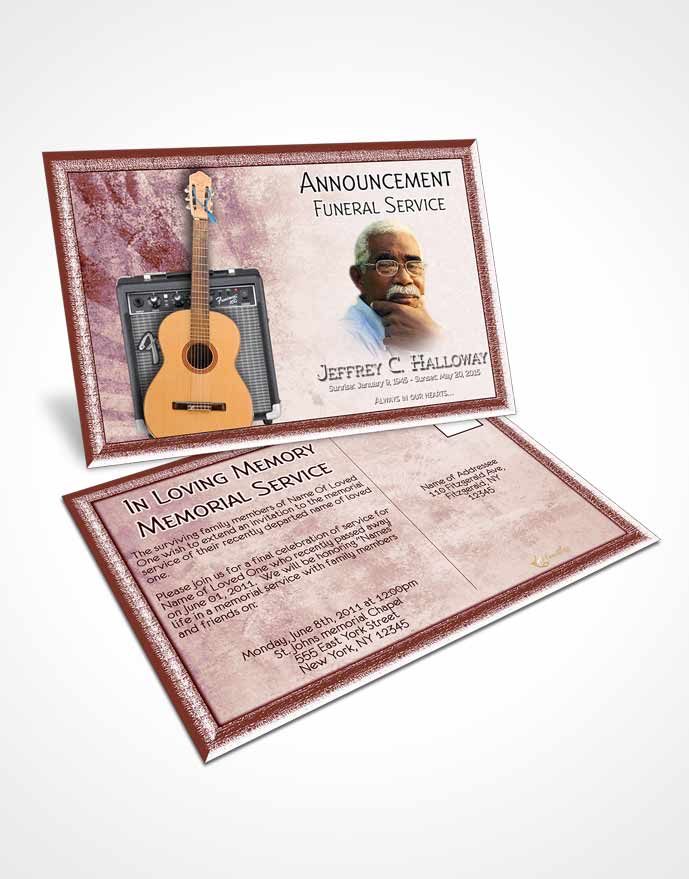 Funeral Announcement Card Template Ruby Musician
