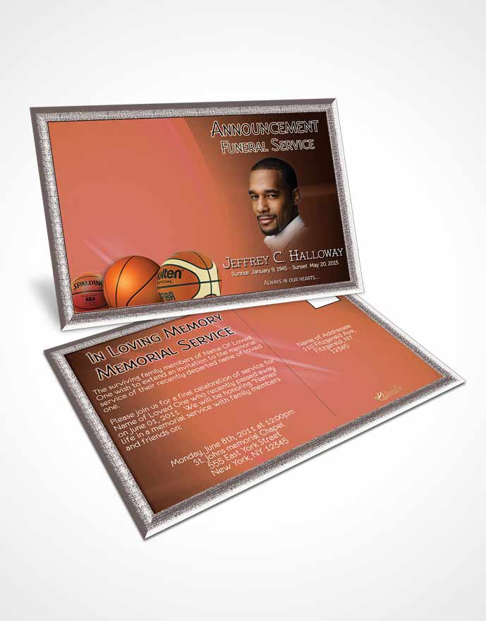Funeral Announcement Card Template Ruby Night Basketball Lover Dark
