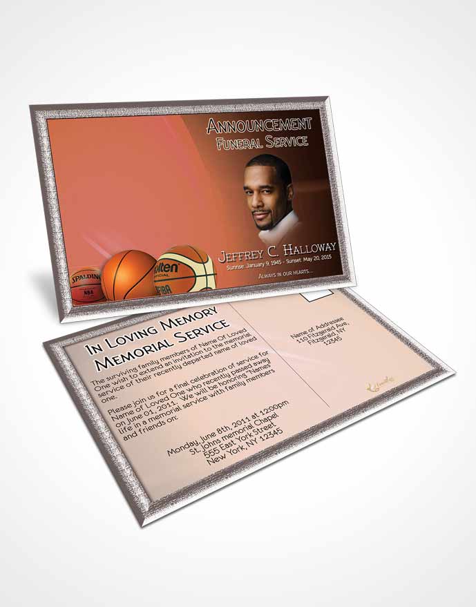Funeral Announcement Card Template Ruby Night Basketball Lover Light