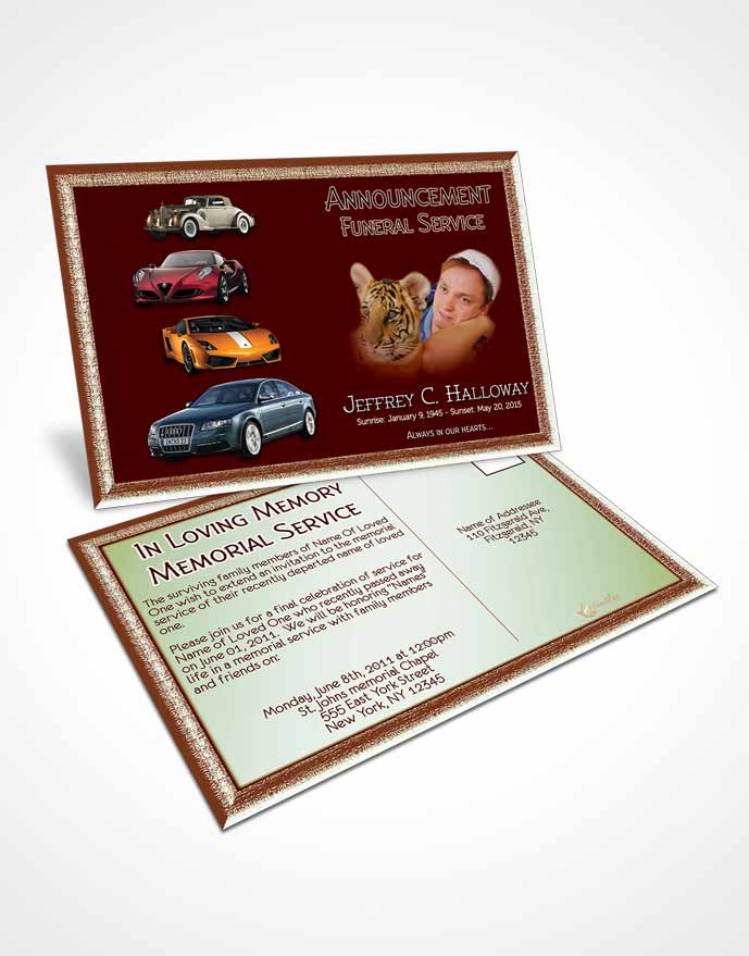 Funeral Announcement Card Template Ruby Red Car Enthusiast