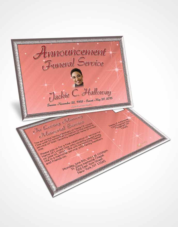 Funeral Prayer Card Template Ruby Sunset Serenity