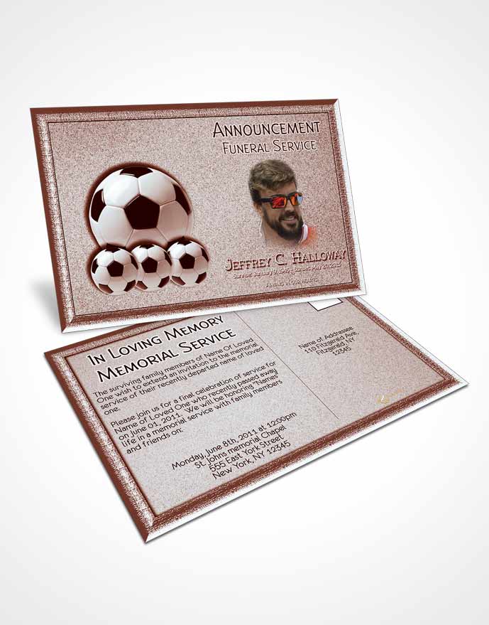 Funeral Announcement Card Template Ruby Sunset Soccer Star