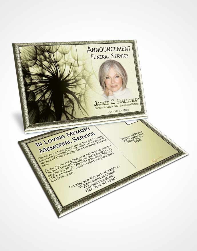 Funeral Announcement Card Template Rustic Dandelion Heaven
