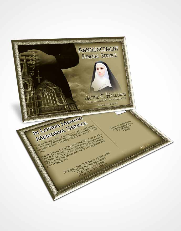 Funeral Announcement Card Template Rustic Heavenly Nun
