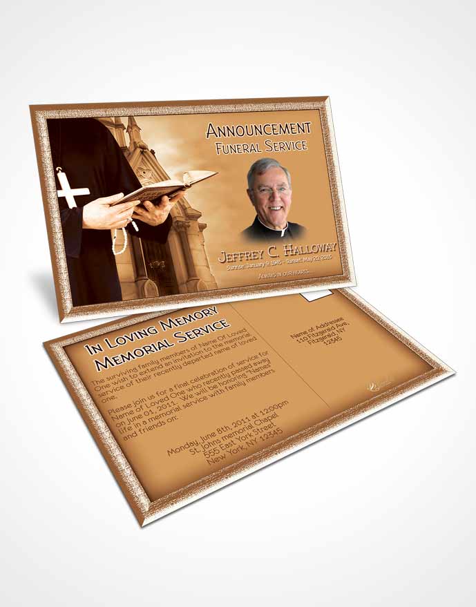 Funeral Announcement Card Template Rustic Heavenly Priest