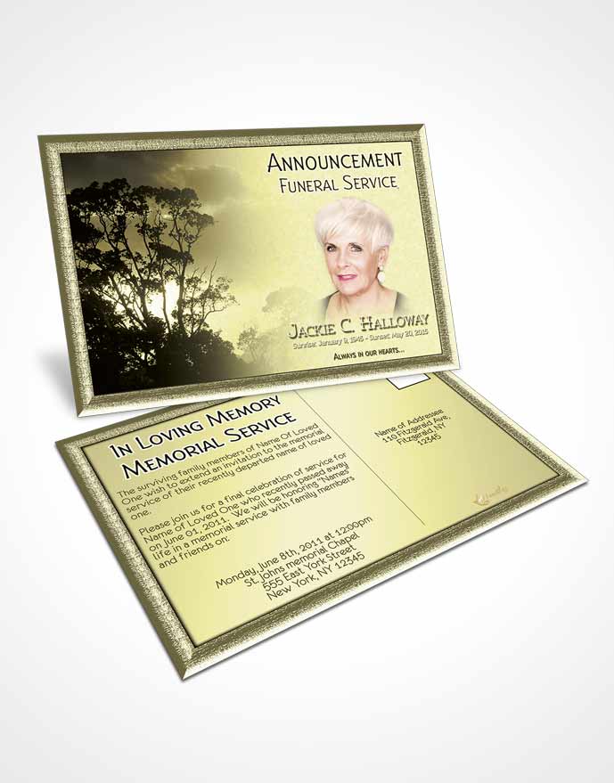 Funeral Announcement Card Template Rustic Morning Sky