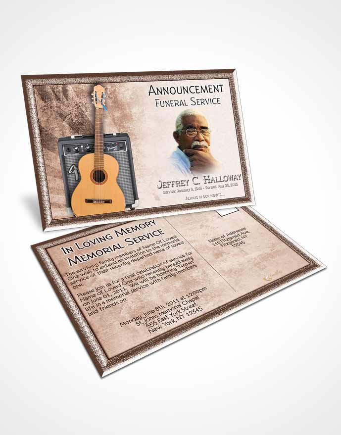 Funeral Announcement Card Template Rustic Musician