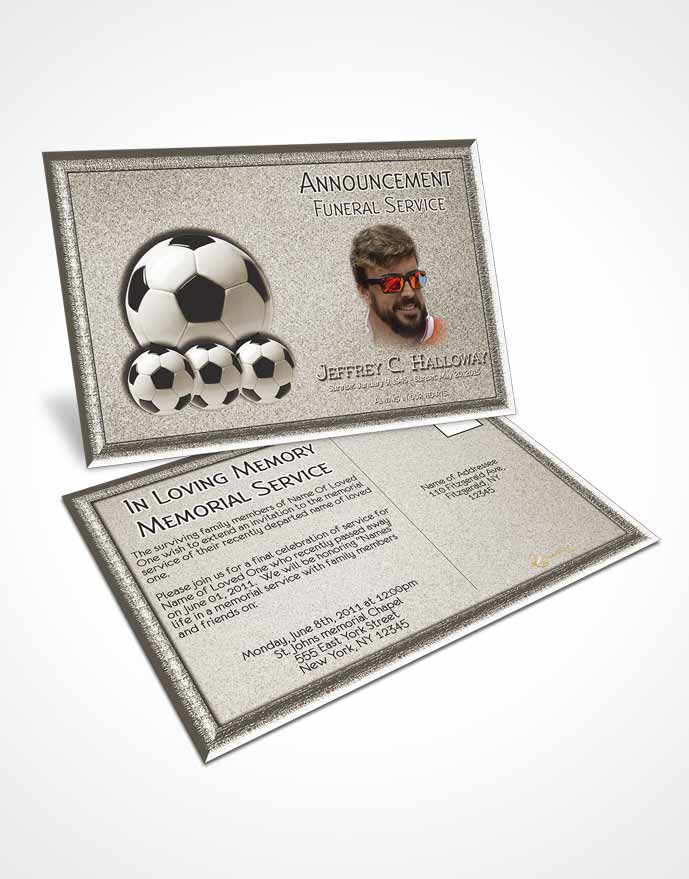 Funeral Announcement Card Template Rustic Soccer Star