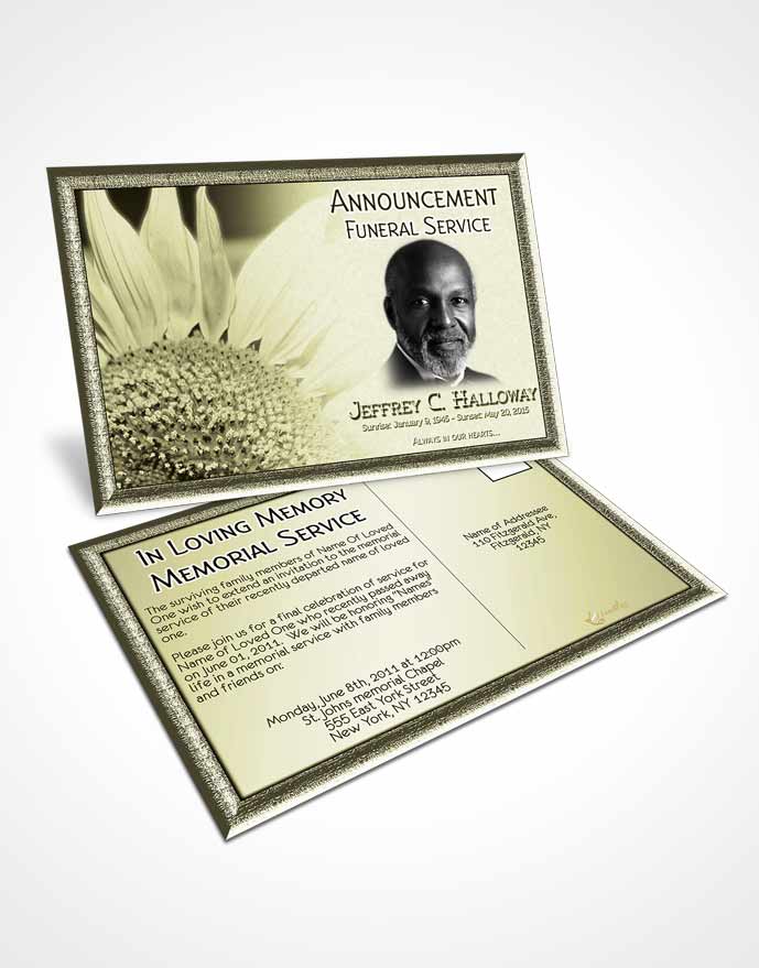 Funeral Announcement Card Template Rustic Sunflower